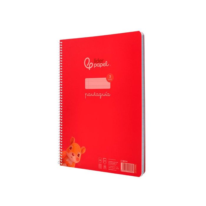 Cuaderno Espiral Liderpapel Din A4 Pautaguia Tapa Plastico80H 90 gr Cuadro Pautado 3 mm Con Margen Color Rojo 5 unidades 3