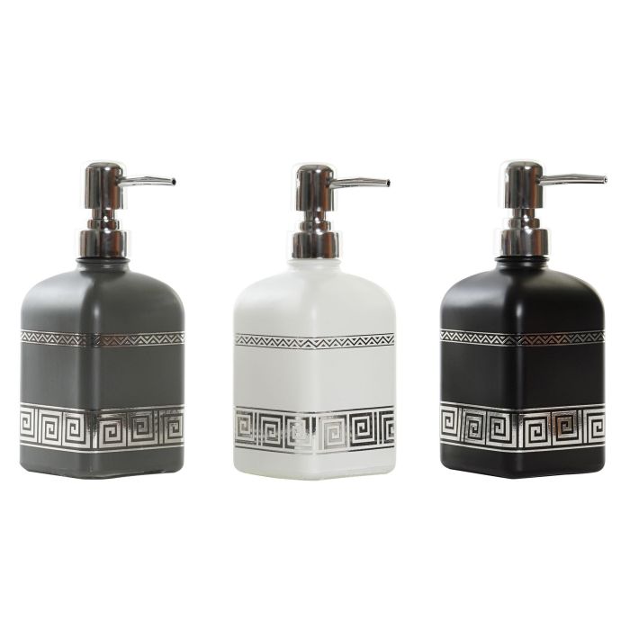DKD Home Decor Dosificador Chic 450ml de Cristal y ABS Colores Negro Blanco 8x18x10cm Pack 12 Unidades