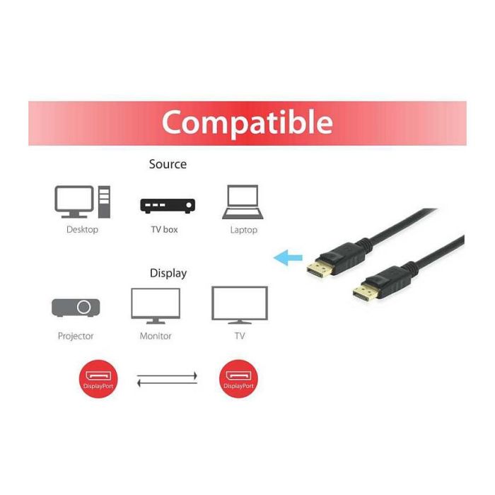 Equip Cable Displayport 8K EQ119253 Macho - Macho 3M Negro, Máxima Resolución 7680 x 4320 Pixeles 3