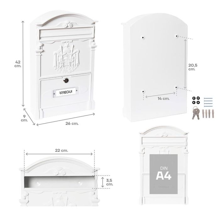 Arregui Residencia - Buzón Exterior Individual Mediano (A4) de Aluminio Blanco 26x9x42 cm con Apertura Vertical 1