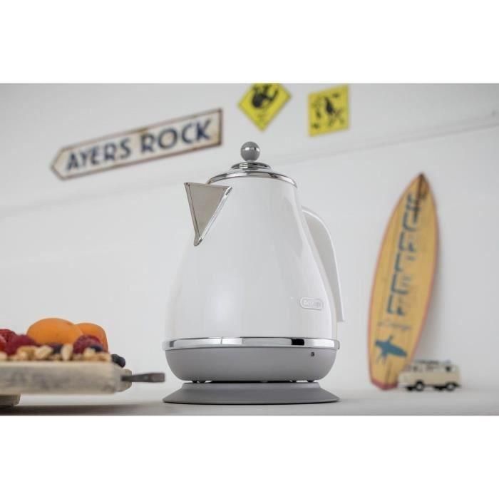Delonghi DEL8004399773738 Hervidor Icona Capitals 1,7 L Acero Inoxidable Blanco con Fondo Giratorio 360° y Filtro Antical 3
