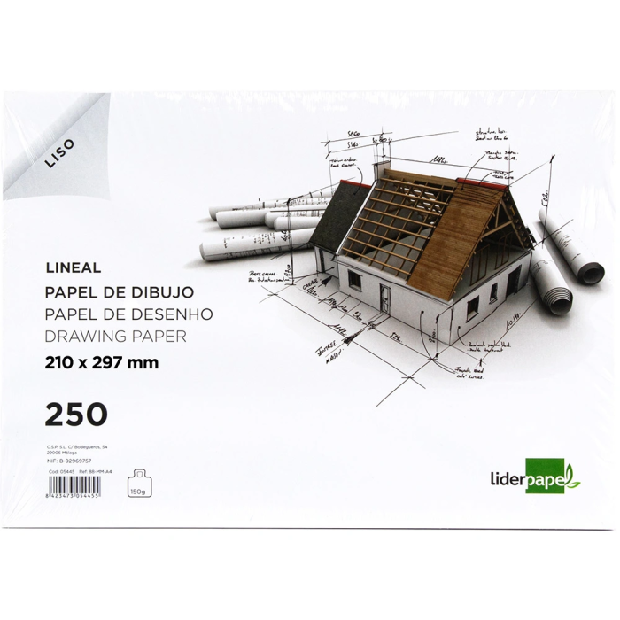 Liderpapel Papel Dibujo Lineal DIN A4 150 g/m², Blanco, Superficie Lisa para Lápices y Rotuladores 1