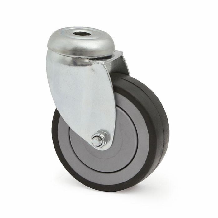 TENTE 2470 Rueda Giratoria Ø75mm Goma Termoplástica Antihuella Antihilo Taladro Pasante Ø11 Soporte Zincado Sin Freno 60kg