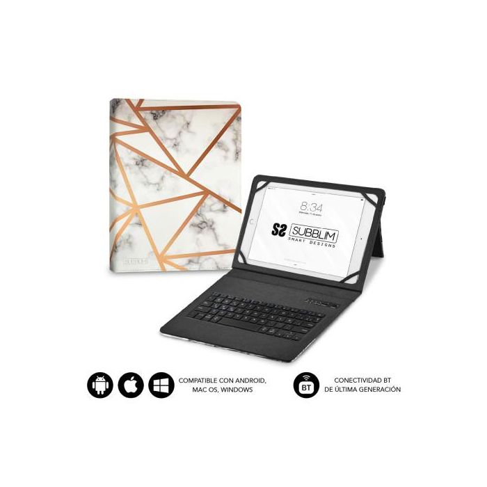 Funda con Teclado Subblim Keytab Pro Bluetooth para Tablets de 9"-11"/ Marmol Blanco 1