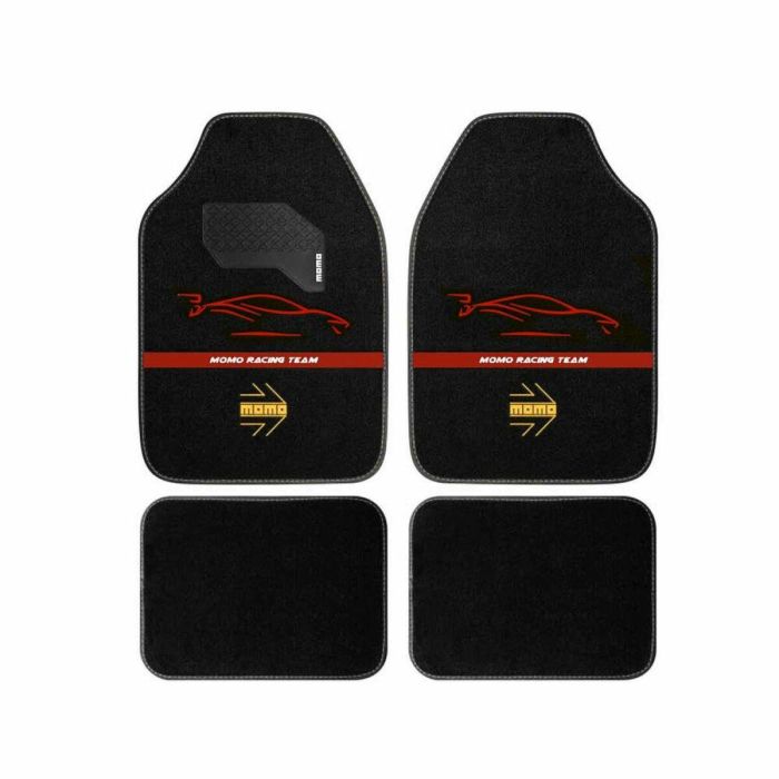 Set Completo 4 Piezas Alfombras Momo Universales Negro-Rojo MOMLCM4A7BR