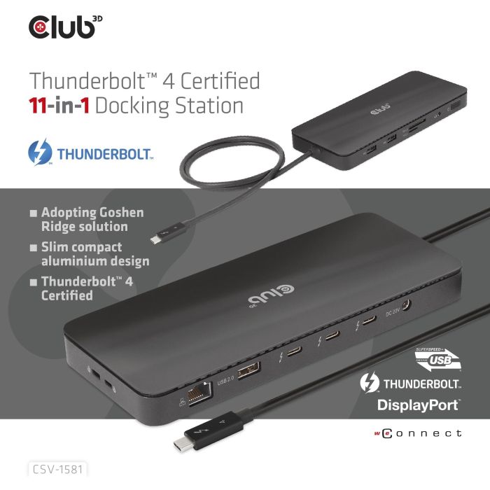 Club3D Docking Station Thunderbolt 4 11-en-1 para 2 Pantallas, USB, Ethernet, Lector SD, 140W Negro 13 Club3D Docking Station Thunderbolt 4 11-en-1 para 2 Pantallas, USB, Ethernet, Lector SD, 140W Negro 13