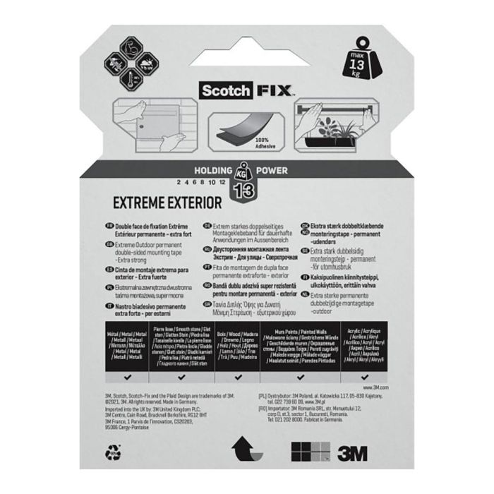 Cinta doble cara de montaje para exteriores extreme, 19mmx5m, máx 13 kg 2 Cinta doble cara de montaje para exteriores extreme, 19mmx5m, máx 13 kg 2