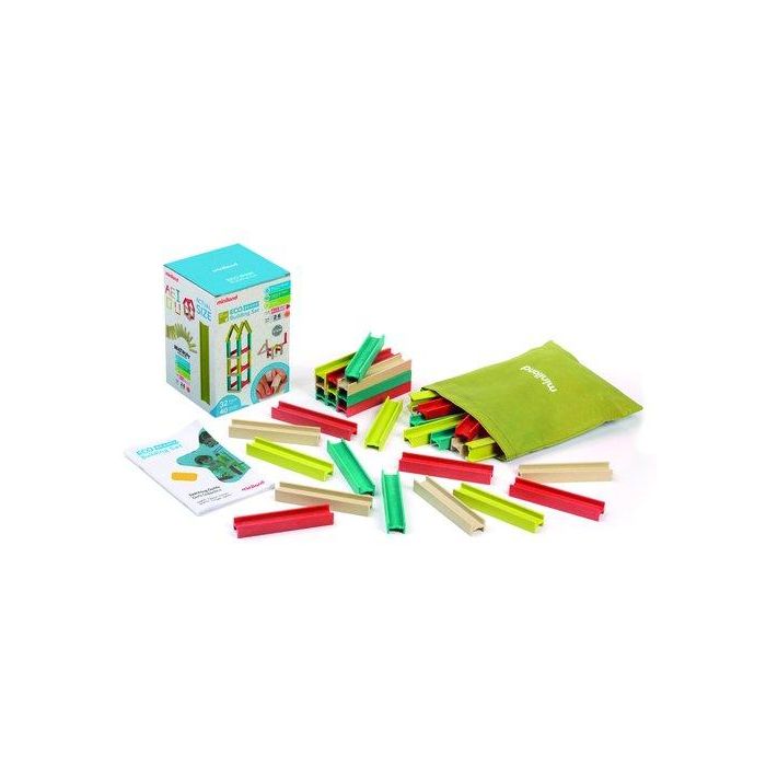 Miniland Juego Didáctico de Construcción Eco Beams Building 32 Piezas Material Ecológico para Creatividad y Lógica Matemática