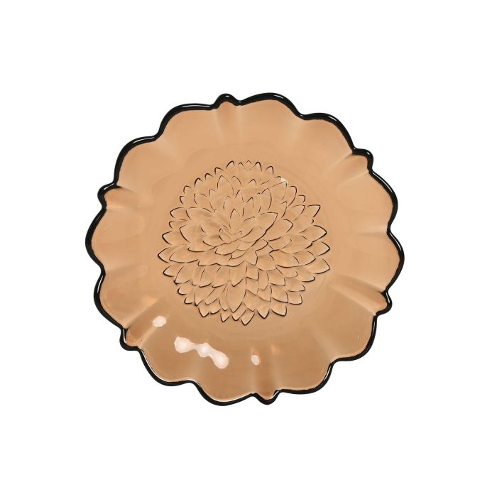 DKD Home Decor Plato Basicos Marron de Cristal Dalia (4 Unidades) 20.5 cm - Apto para Microondas y Lavavajillas