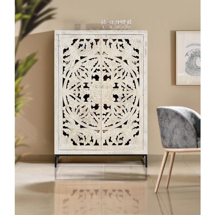 Giner y Colomer Vitrina Madera de Mango Maciza 2 Puertas Blanco Envejecido 160x110 cm 7