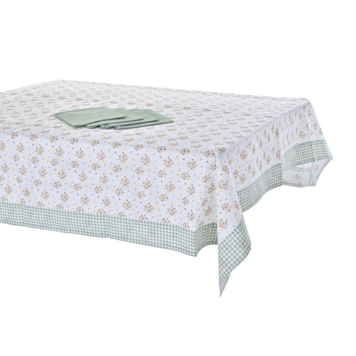 DKD Home Decor Mantel Shabby Estilo Vichy Verde de Poliéster 250 x 150 cm. Set de 9 Piezas Decorativo para Mesa de Comedor