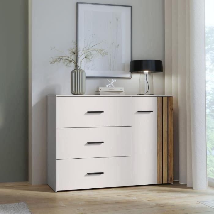 WAIKATO WKTK221RM902 Cómoda con 3 cajones y 1 puerta, Blanca, 119,9 x 41,3 x 89,7 cm