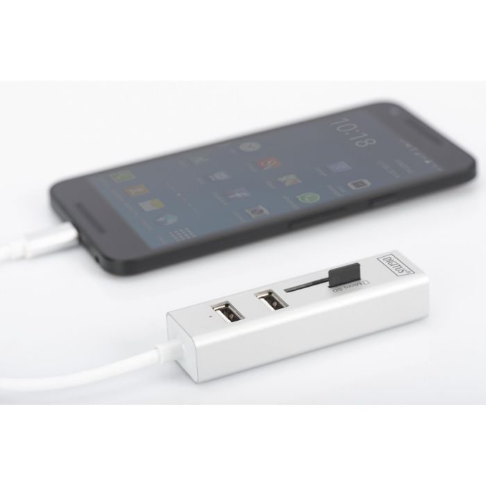 Digitus Hub USB-C 3 Puertos USB 2.0 + Lector Tarjetas MicroSD/SD Blanco 3