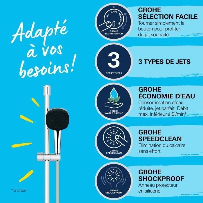 Set de ducha con rociador de 3 chorros, barra y flexo - GROHE Vitalio Comfort 110 26096001 - Fácil selección - Ahorro de agua 2 Set de ducha con rociador de 3 chorros, barra y flexo - GROHE Vitalio Comfort 110 26096001 - Fácil selección - Ahorro de agua 2