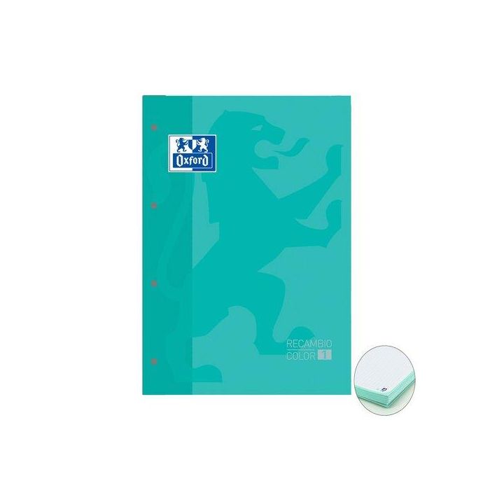 Recambio Oxford School Color 1 Encolado A4+ 80H 90Gr 4 Taladros Cuadric.5X5 Verde Menta (1 Color De Recuadro) 5 unidades
