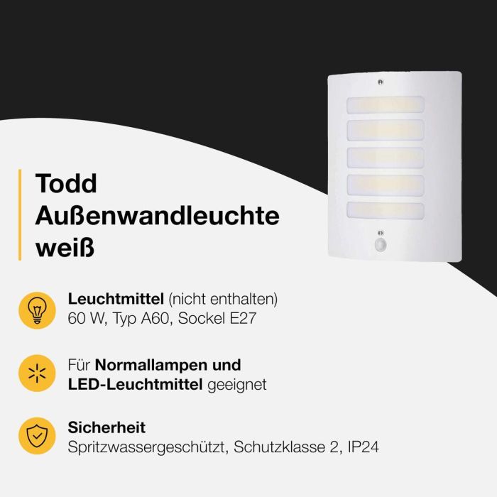 Brilliant Lámpara de Pared TODD-Outdoor con Detector H29cm Blanco Brillante 2