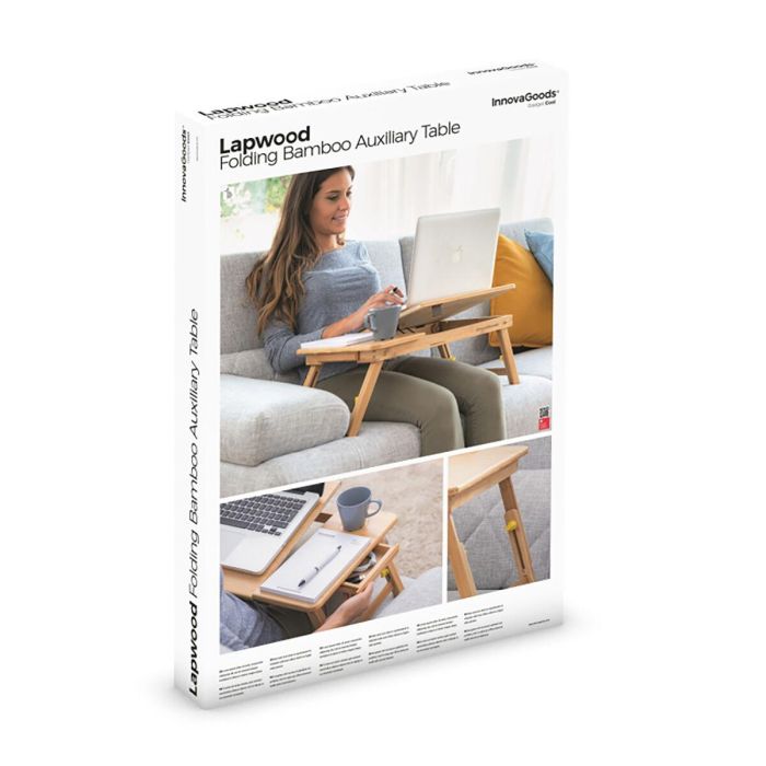Mesa Plegable Auxiliar de Bambú Lapwood InnovaGoods 1 Mesa Plegable Auxiliar de Bambú Lapwood InnovaGoods 1