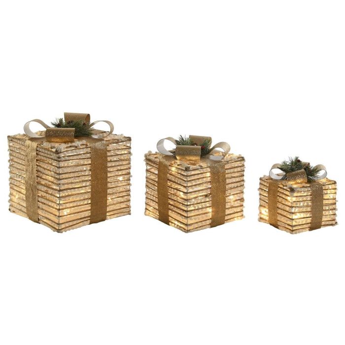 Regalo Navidad Moderna DKD Home Decor Blanco Dorado 25 x 25 x 25 cm Set de 3