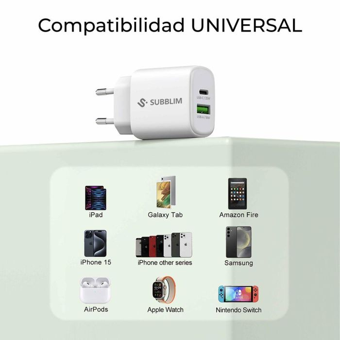 Cargador de Pared Subblim SUBCHG-6G2510 Blanco 25 W 2 Cargador de Pared Subblim SUBCHG-6G2510 Blanco 25 W 2