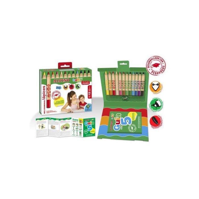 Alpino Estuche 12 Lápices de Colores para Bebés AL000177 - Mina Blanda, Sacapuntas y Guía Pedagógica Incluidos 1 Alpino Estuche 12 Lápices de Colores para Bebés AL000177 - Mina Blanda, Sacapuntas y Guía Pedagógica Incluidos 1
