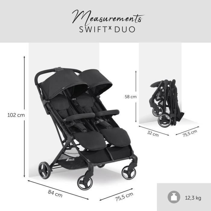 Hauck Cochecito Doble Swift X Duo Negro – Ultraligero, Compacto, Plegado con Una Mano, desde Nacimiento hasta 3 Años 4