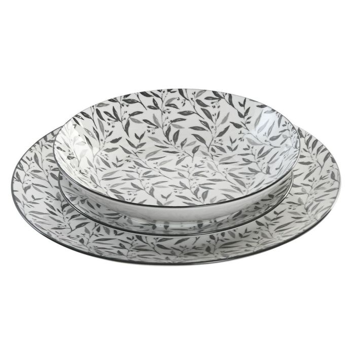 Vajilla Oriental DKD Home Decor Gris Claro 27 x 2 x 27 cm Set de 18 4 Vajilla Oriental DKD Home Decor Gris Claro 27 x 2 x 27 cm Set de 18 4