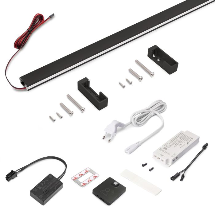 Emuca Kit de barra para armario Luxe, tira LED 4,5x8 Neonlynx V, sensor de movimiento RF Smart y convertidor Smart (24V DC), longitud 900mm, Luz blanca cálida 2.700K, Plástico y Aluminio, Pintado negro texturizado 0 Emuca Kit de barra para armario Luxe, tira LED 4,5x8 Neonlynx V, sensor de movimiento RF Smart y convertidor Smart (24V DC), longitud 900mm, Luz blanca cálida 2.700K, Plástico y Aluminio, Pintado negro texturizado 0