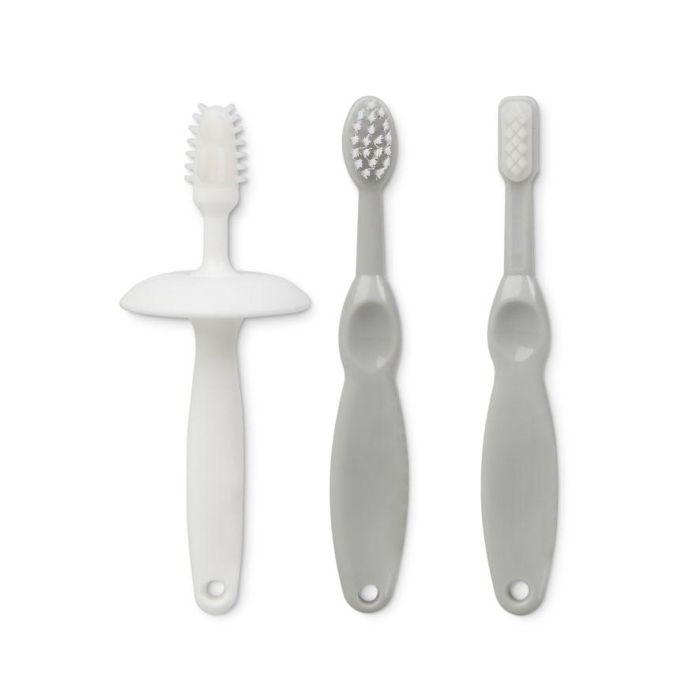 KioKids Set Higiene Bucal Evolutivo Bebé, 3 Cepillos Dentales Silicona y Nylon con Tope, Gris, +0 Meses 2 KioKids Set Higiene Bucal Evolutivo Bebé, 3 Cepillos Dentales Silicona y Nylon con Tope, Gris, +0 Meses 2