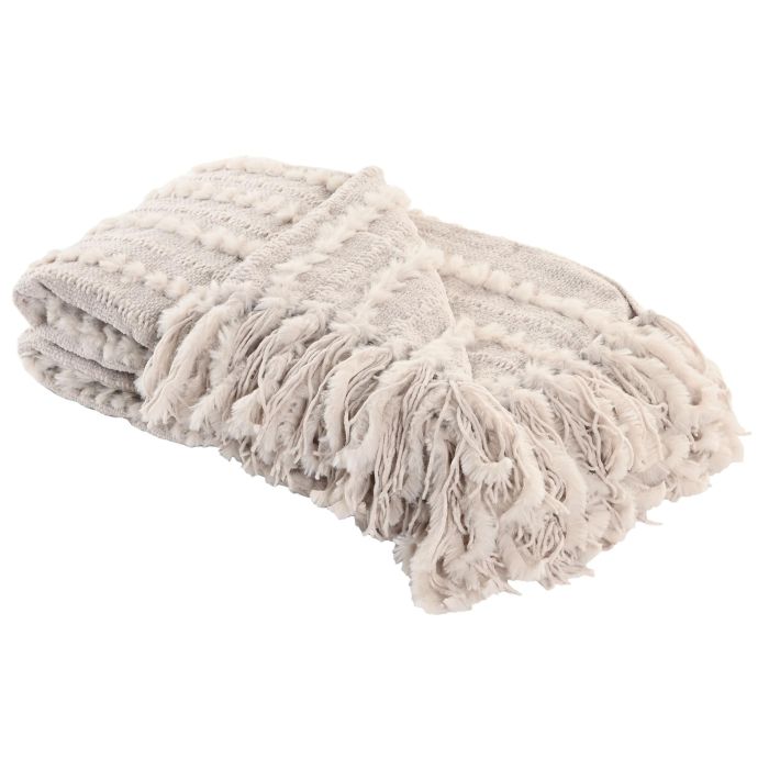 DKD Home Decor 2c25 Manta de Sofá de Punto Chenilla Poliéster Beige 170x130cm 360gsm Pack 2 Unidades