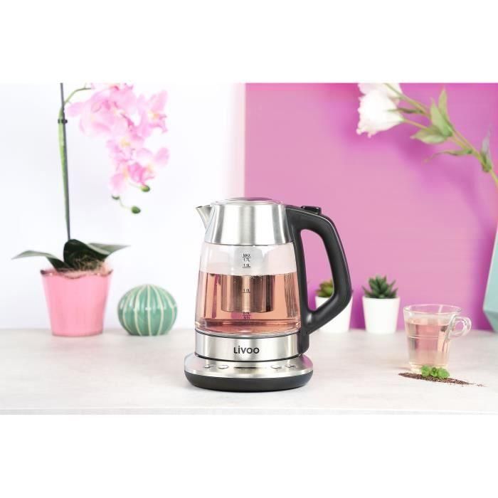 Livoo DOD165 Hervidor Eléctrico Inalámbrico, Temperatura Ajustable 40-100°C, Mantener Calor, Infusor de Té Extraíble, Apagado Automático - Gris 3