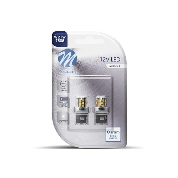 M-Tech MTECLB114W Blister 2X Bombillas LED W21W 21x2835 SMD Blanco Frío 1.9W 12V CANBUS No