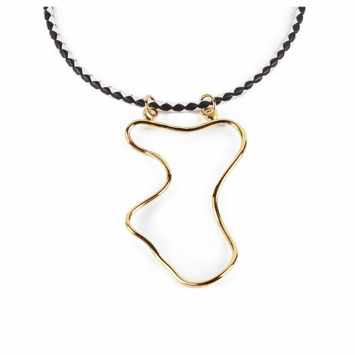 Shabama Collar MALAWI Oro Brillo Cuero Italiano Trenzado Bicolor Colgante Abstracto Mujer Colección África Ajustable 38-43 cm