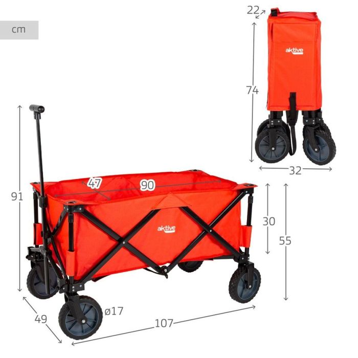 Carro portatodo playa rojo aktive . soporta 60kg 90x47x55/91cm 3