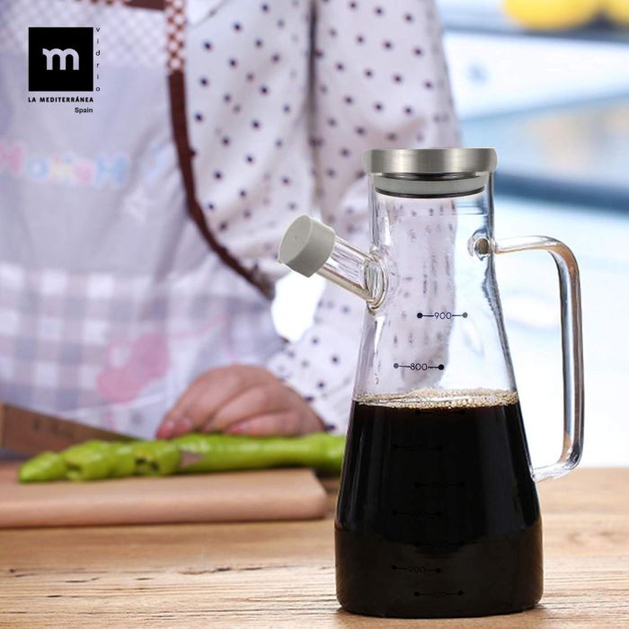 La Mediterran Aceitera de Borosilicato con Tapa de Acero Inoxidable 900ml - 16x10.8x22.2 cm 3