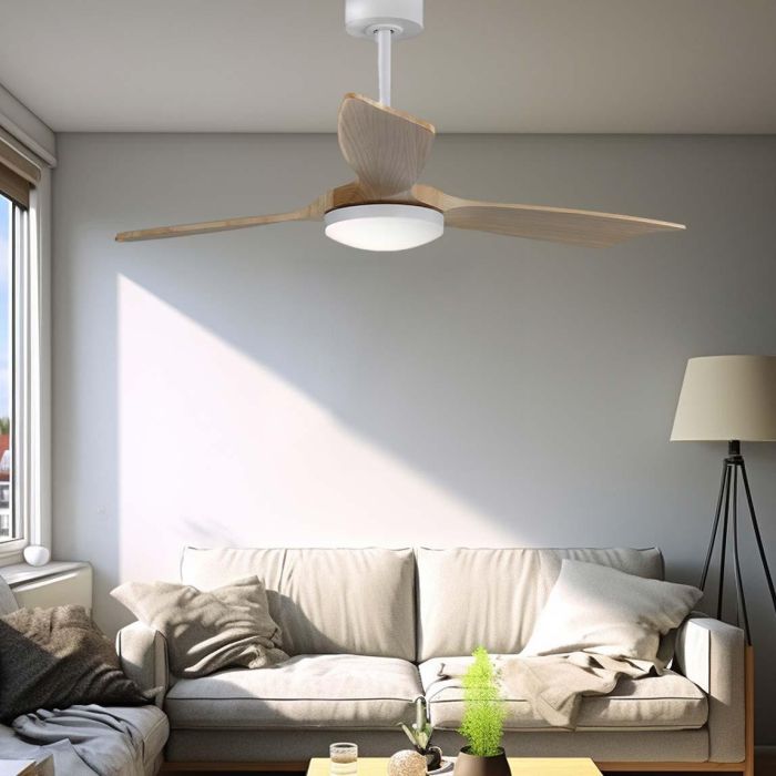 Edm Ventilador de techo modelo báltico con 3 aspas de madera Ø132cm, luz LED 3000/4000/6000K, 20W, color blanco 5 Edm Ventilador de techo modelo báltico con 3 aspas de madera Ø132cm, luz LED 3000/4000/6000K, 20W, color blanco 5
