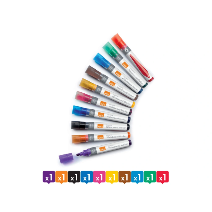 Nobo Rotulador para Pizarra Blanca Tinta Líquida Punta Cónica 3 mm Colores Surtidos Caja de 10 Unidades 2