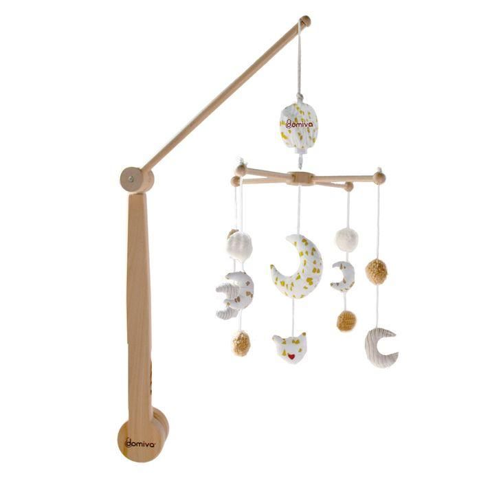 Domiva DOM1735265115370 Móvil musical Luna para bebé, Natural 60x40 cm