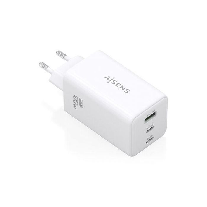 Aisens ASCH-100W3P051-W Cargador de Pared GaN 100W con 2xUSB-C y 1xUSB-A para Portátiles, Móviles, Tablets - Blanco