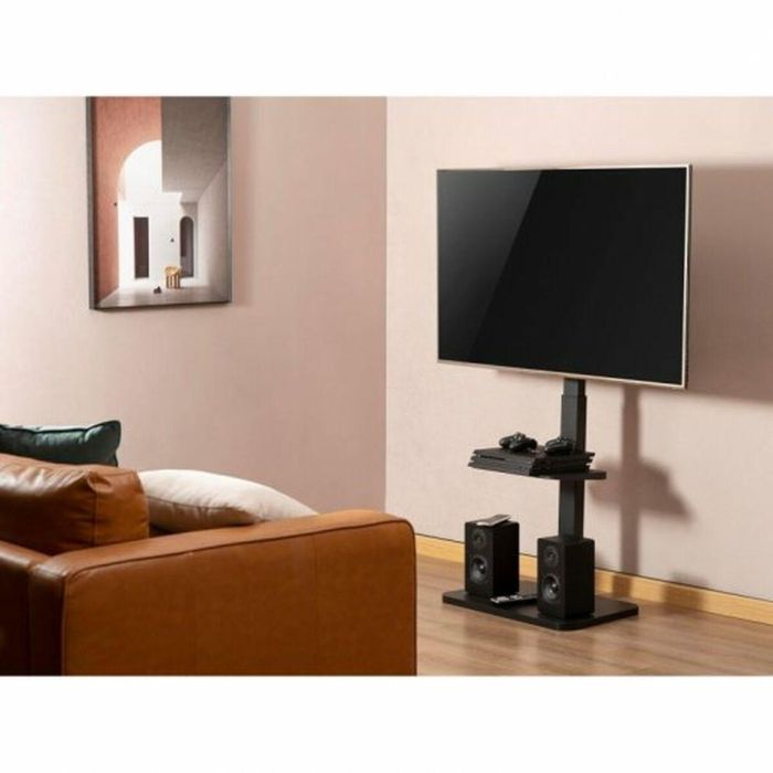 Equip Soporte de Suelo para TV, Compatible con VESA hasta 600x400, Ajustable en Altura, Capacidad de Carga 40kg, con Estante para Equipos y Gestión de Cables 1