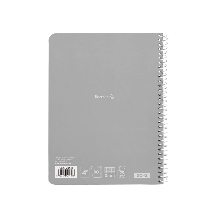 Liderpapel Cuaderno espiral cuarto tapa dura 80 hojas milimetrado 75gr colores surtidos 5