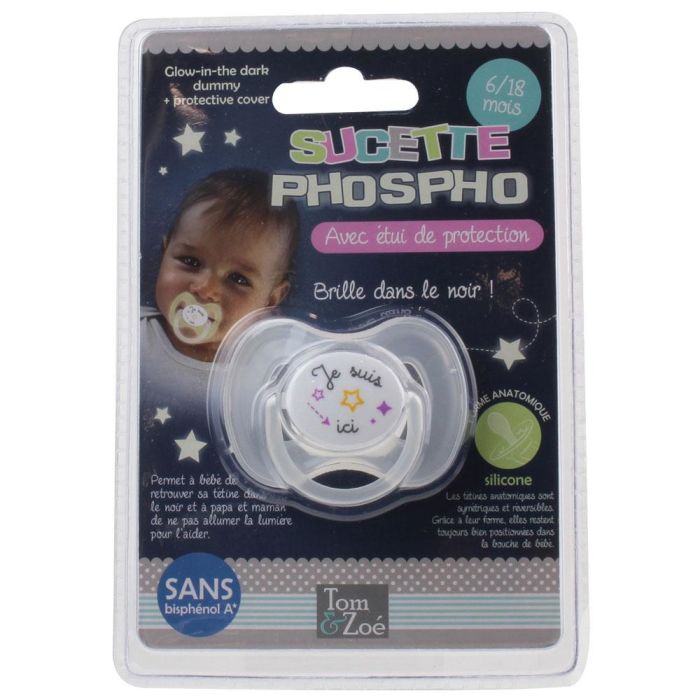 Tom et Zoe Chupete Fosforescente con Protector Higiénico Reversible de Silicona para Bebés de 6 a 18 Meses Libre de BPA 4