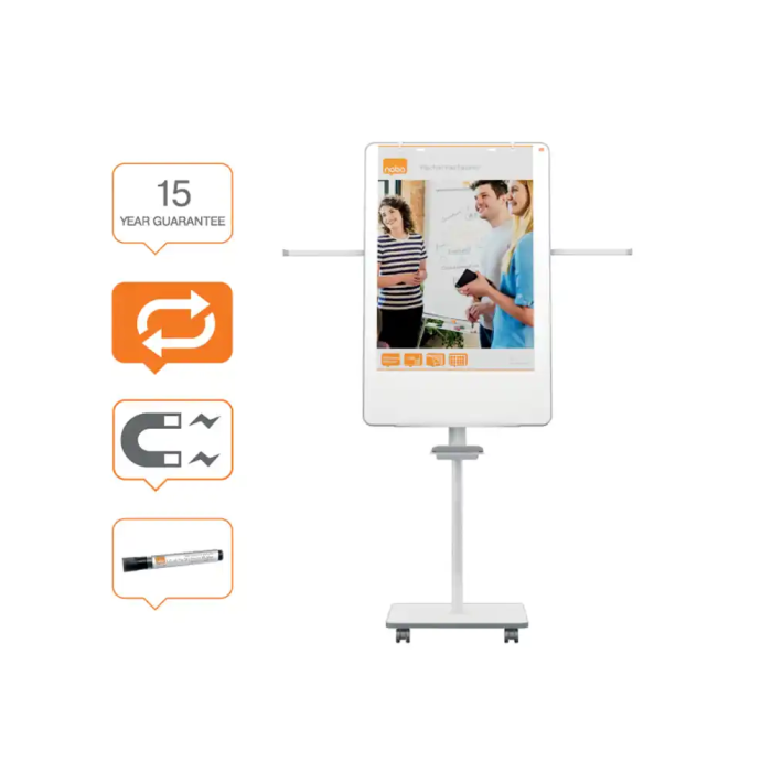 Nobo Pizarra de conferencia magnética doble cara con ruedas, blanca, 680x1040 mm 1