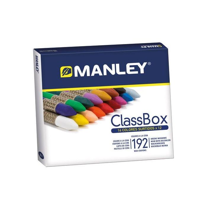 Manley Lápices de Cera Escolares, 192 Unidades Colores Surtidos (16 x color), Suaves y Resistentes al Agua, Ideales para Colegio