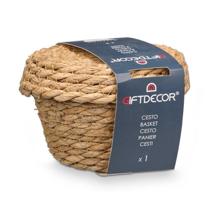 Cesto con Tapa Redondo Natural Giftdecor 14x11x14 cm - Fibra de Totora (12 Unidades) 1