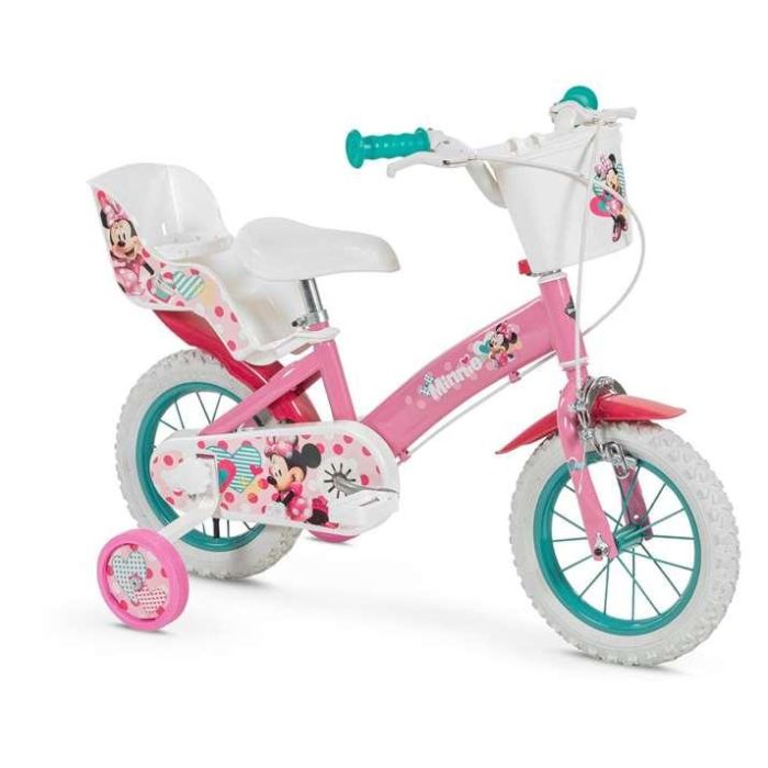 Huffy Bicicleta Infantil Disney Minnie Mouse para Niñas, Ruedas de 12 Pulgadas, Edad 3 a 5 Años, Color Rosa, Cuadro de Acero 1