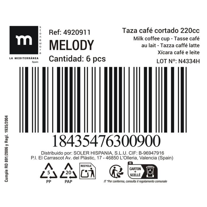 Taza de café cortado Melody 220 cc - Inde (36 Unidades) 1 Taza de café cortado Melody 220 cc - Inde (36 Unidades) 1