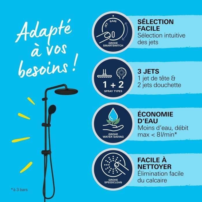 Columna de ducha con desviador manual - Ahorro de agua - GROHE Vitalio Start System 250 - Negro mate - 266802431 2