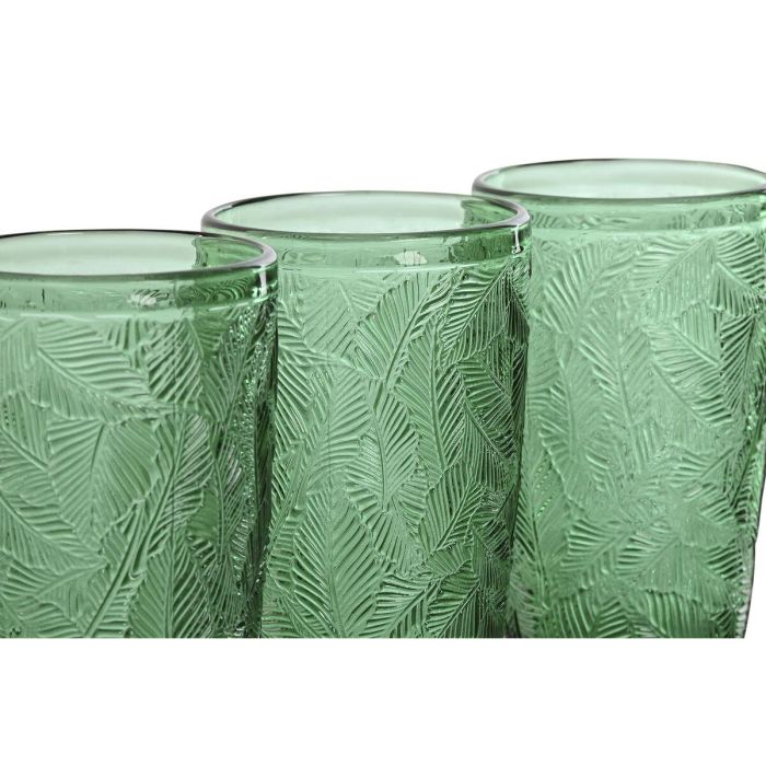 DKD Home Decor Vaso Básico de Cristal Verde 370ml con Relieve Hojas - Set de 6 Vasos 8x13x8 cm Colección Tropical Garbo 2