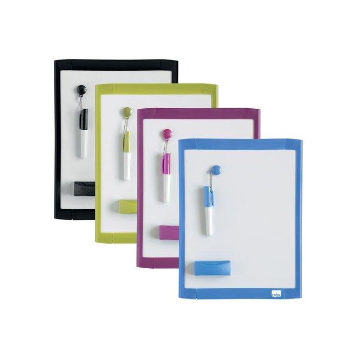 Nobo Pizarra magnética blanca para hogar 216x280 mm, colores surtidos con borrador y rotulador