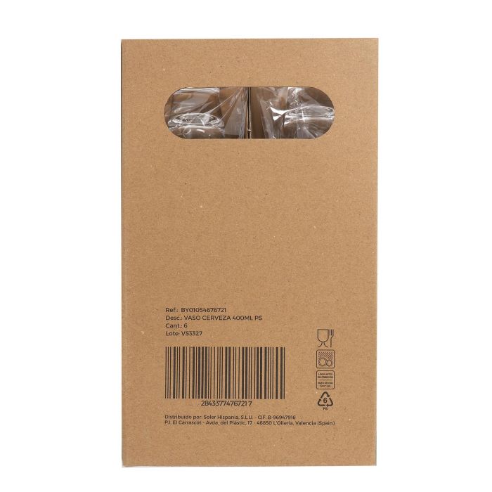 La Mediterranea Vaso Cerveza 400 ml Ps 7 x 13.5 x 7 cm (24 Unidades)